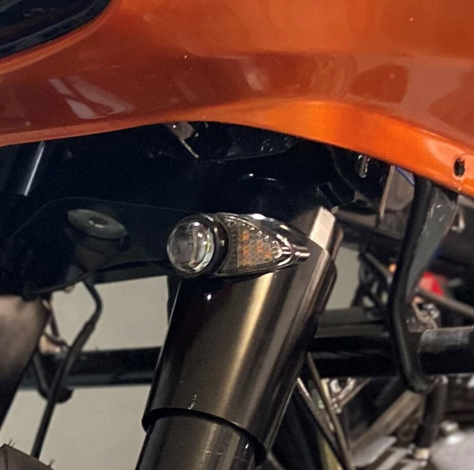 GeezerEngineering Cowbells (LED auxiliary light & turn signal) Harley 2014 & later Touring Models (black)