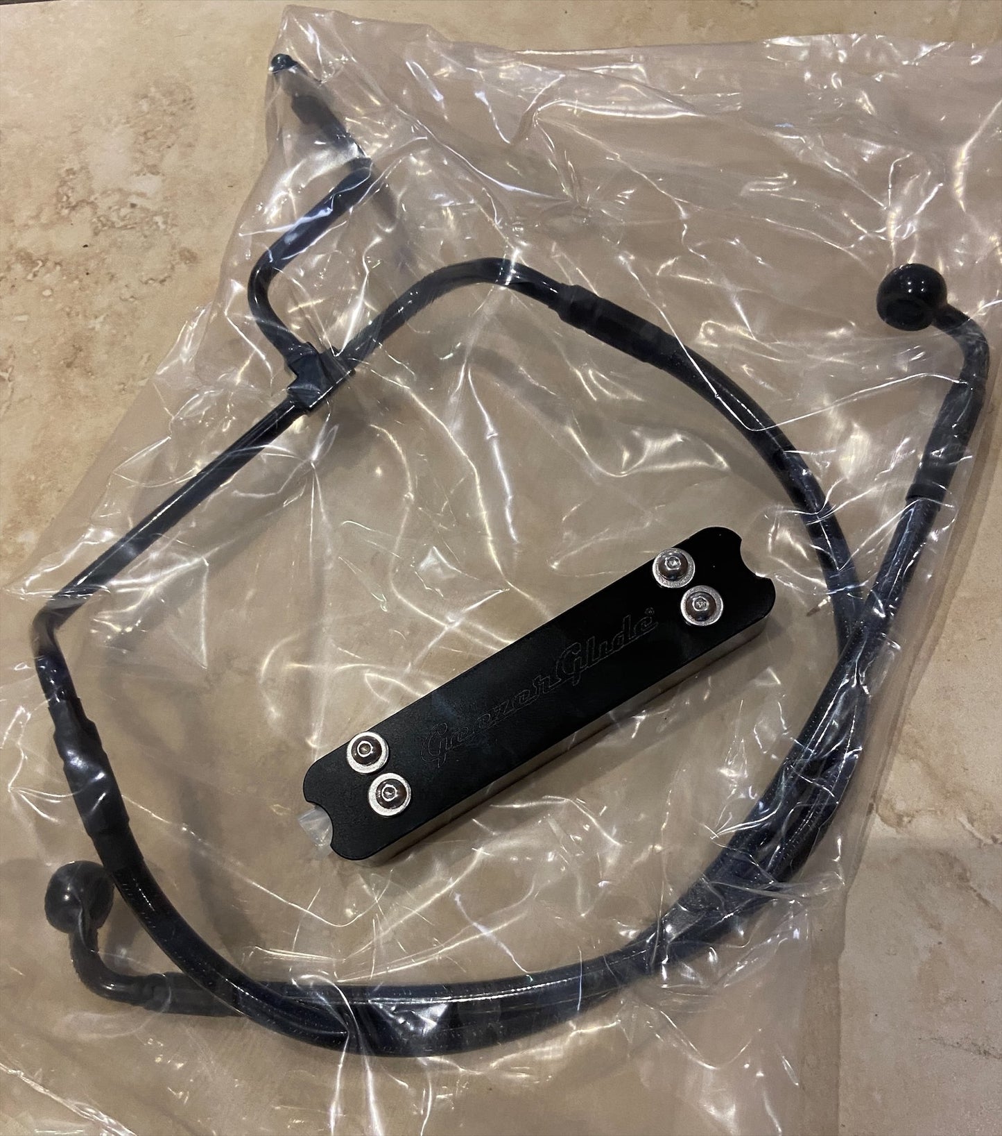 GeezerEngineering Lower non-ABS brake line and brake line mount for Harley