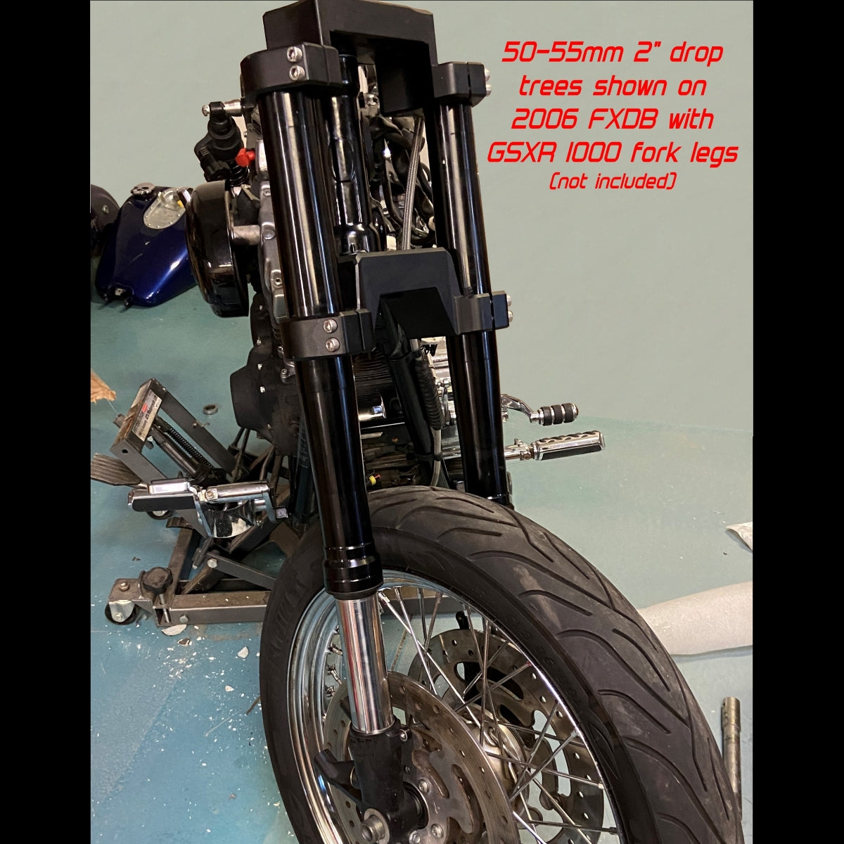 GeezerEngineering 50-54 2” drop Triple-Trees for Dyna/FXR style frames for Harley