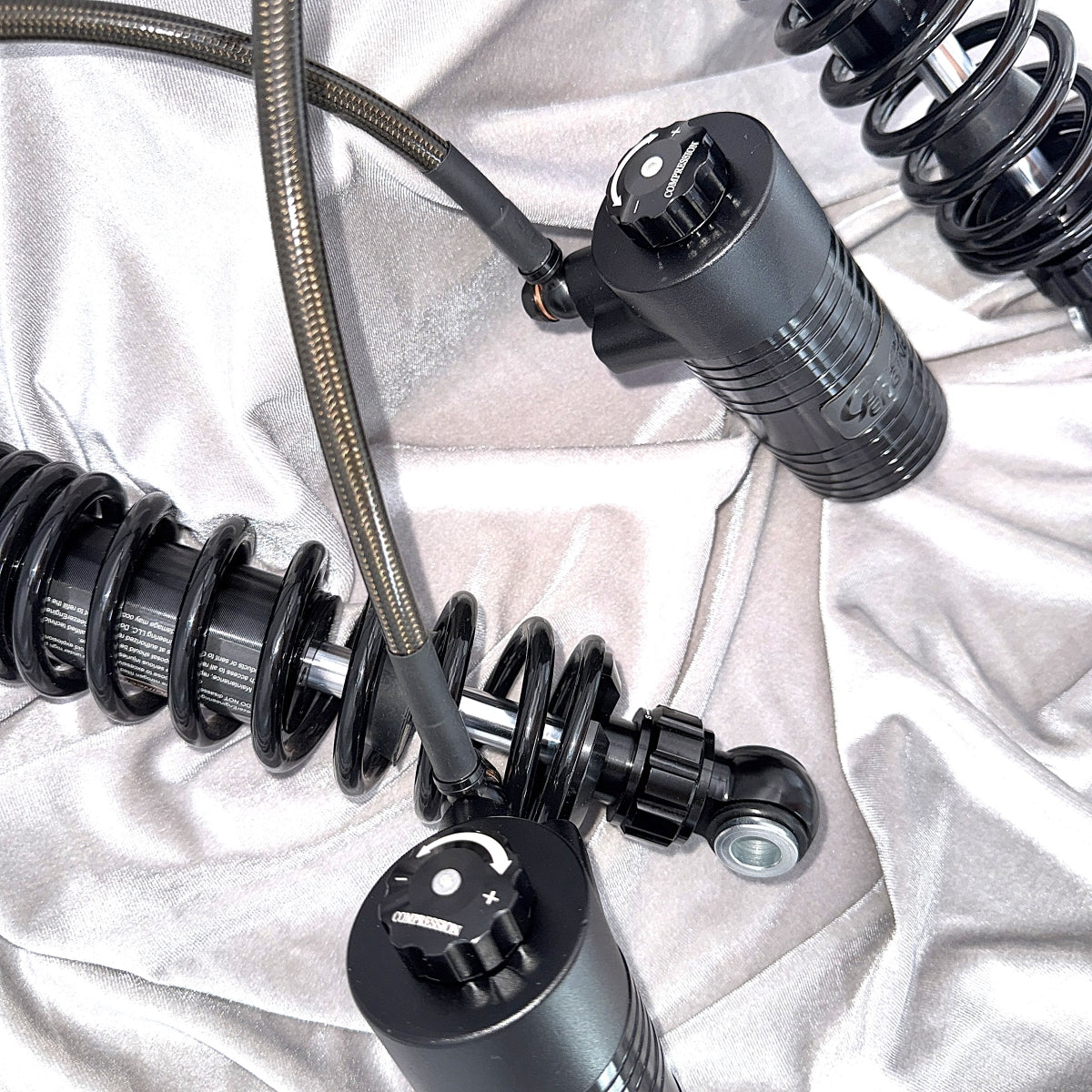 Now available in black finish: GeezerEngineering nitrogen shocks for Touring models