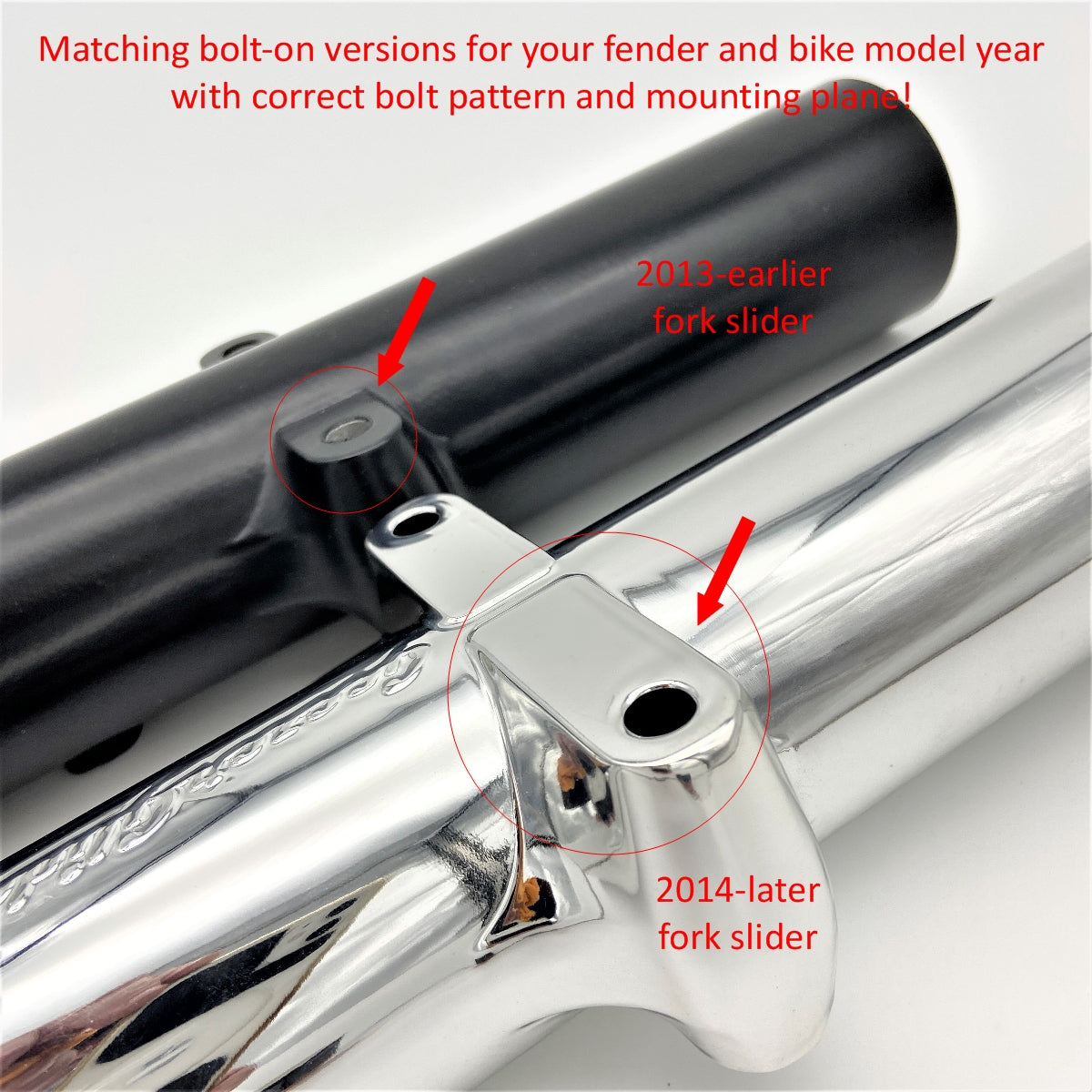GeezerEngineering 49mm Fork Conversion Harley Touring 2013 & earlier Fender (Fork-Slider Comparison)