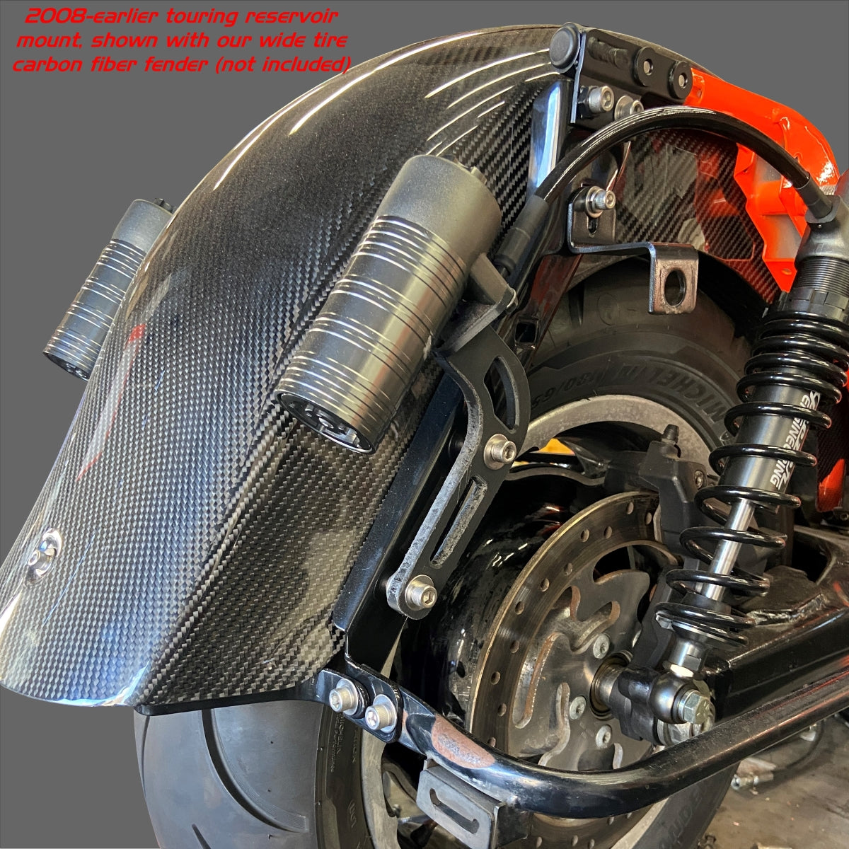 GeezerEngineering Nitrogen Shocks with offset Reservoirs for Harley